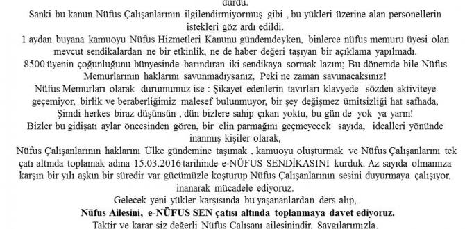 e-Nüfus Sen Çatısı Altında Toplanmaya Davet